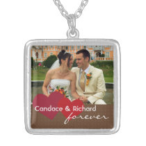 Two hearts custom photo red brown forever love necklaces