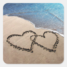 Two Hearts In The Sand Square Stickers
