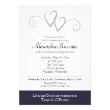 Two Hearts Navy & Silver Bridal Shower Invitation