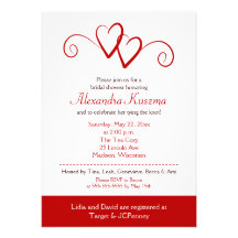 Two Hearts Red Swirl Bridal Shower Invitation