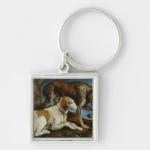 Two Hunting Dogs Tied to a Tree Stump, c.1548-50 Keychains