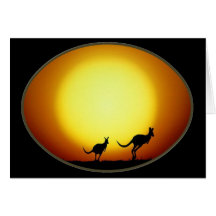 Two Kangaroos Silhouetted in an Oval Design Greeting Card