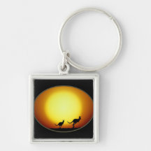 Two Kangaroos Silhouetted in an Oval Design Key Chains