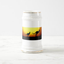 Two Kangaroos Silhouetted in an Oval Design Mug