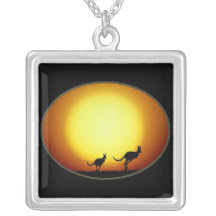 Two Kangaroos Silhouetted in an Oval Design Jewelry