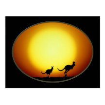 Two Kangaroos Silhouetted in an Oval Design Postcard