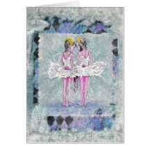 Two Little Ballerinas Holding Shoes Card