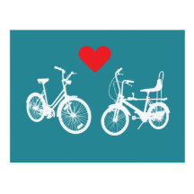 Two lovely vintage bikes find love post card