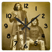 Two Pawnee Scouts 1870s Stereoview Vintage Square Wallclocks
