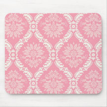 two pink and cream elegant damask mouse pads