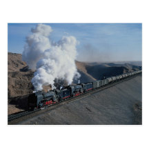 Two QJ's on oil train from Zhongwei, China Post Card