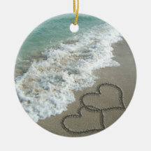Two Sand Hearts on the Beach Christmas Ornament