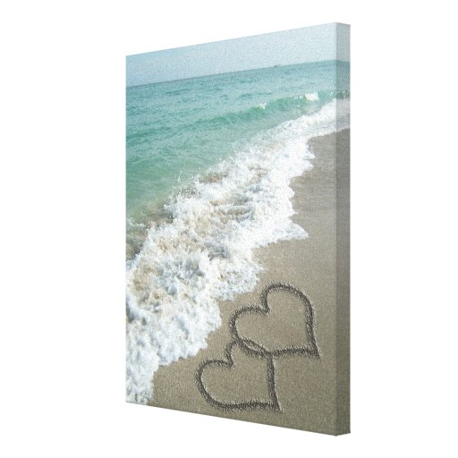 Two Sand Hearts on the Beach, Romantic Ocean Canvas Prints