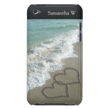 Two Sand Hearts on the Beach, Romantic Ocean iPod Case-Mate Case