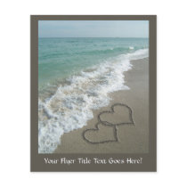 Two Sand Hearts on the Beach, Romantic Ocean Flyer Design