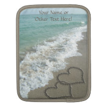 Two Sand Hearts on the Beach, Romantic Ocean Sleeves For iPads