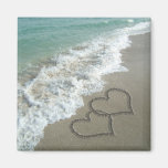 Two Sand Hearts on the Beach, Romantic Ocean Fridge Magnet