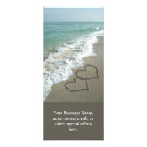 Two Sand Hearts on the Beach, Romantic Ocean Full Color Rack Card