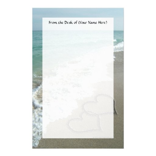 Two Sand Hearts on the Beach, Romantic Ocean Personalized Stationery
