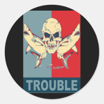 Two sharks and a skull-Double Trouble Round Stickers