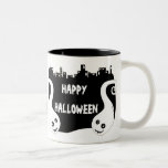 Two side smiling ghosts Halloween mug mugs
