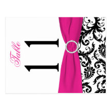 Two-sided Black, White, Pink Damask Table Number Postcard