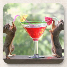 Two Squirrels Drinking a Cocktail Drink Coasters