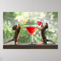 Two Squirrels Drinking a Cocktail Posters