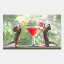 Two Squirrels Drinking a Cocktail Rectangular Stickers