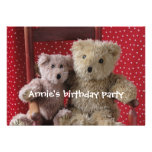 two teddy bears in a red chair invitation