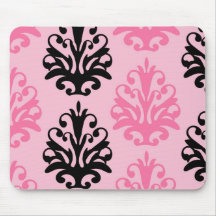 two tone pink and black chic damask mousemats