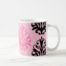 two tone pink and black chic damask mugs