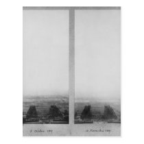 Two views of the construction of the Eiffel postcards