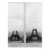 Two views of the construction of the Eiffel postcards