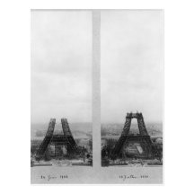 Two views of the construction of the Eiffel Post Cards