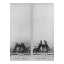 Two views of the construction of the Eiffel Postcards