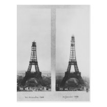 Two views of the construction of the Eiffel postcards