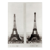 Two views of the construction of the Eiffel postcards