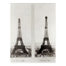 Two views of the construction of the Eiffel Post Card