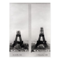 Two views of the construction of the Eiffel postcards