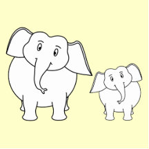Two White Elephants on Cream. Cartoon. Cut Out
