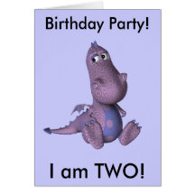 Two Years Old Birthday Invitation (purple dragon) Cards