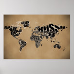 Typographic World  Map Print