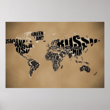 Typographic World  Map Print