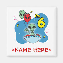 UFO Alien 6th Birthday Refrigerator Magnet