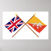 UK and Bhutan Crossed Flags Posters