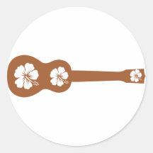ukulele and hibiscus aloha flower round stickers