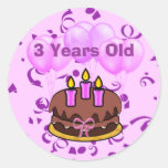 Ultra Cute 3 Years Old Birthday Cake Stickers