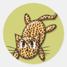 Ultra Cute Anime Leopard Kitty Round Stickers