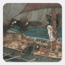 Ulysses and the Sirens by JW Waterhouse, Victorian Square Stickers